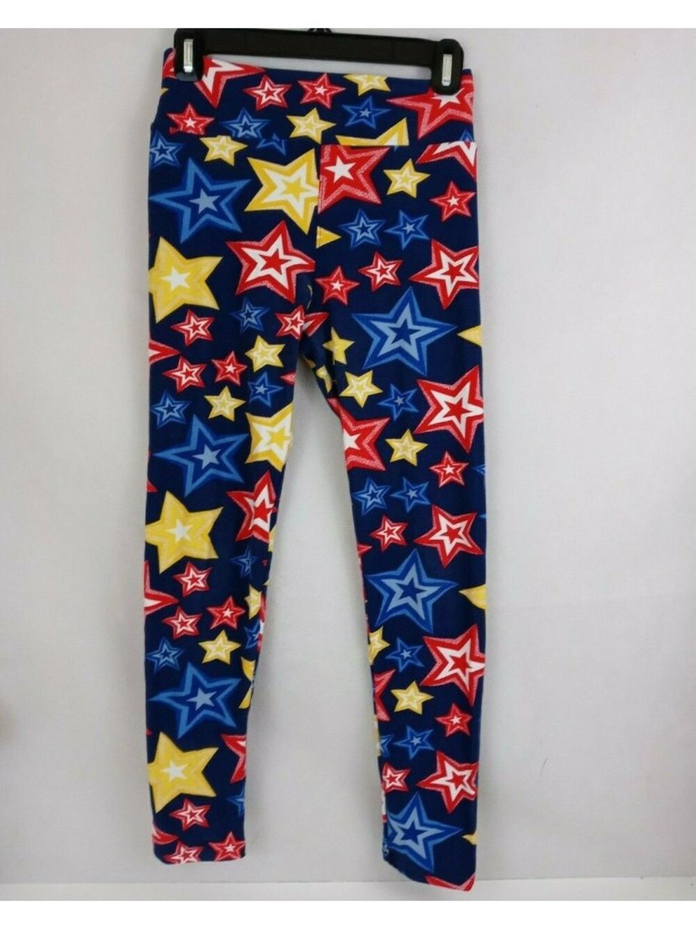 Lularoe One Size Leggings Blue With Yellow, Red, & Blue Star Designs